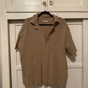 Zara Beige Knit Button-Up Top